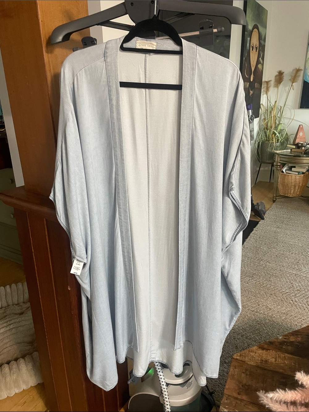 Light Blue Open-Front Cape Kimono Jacket